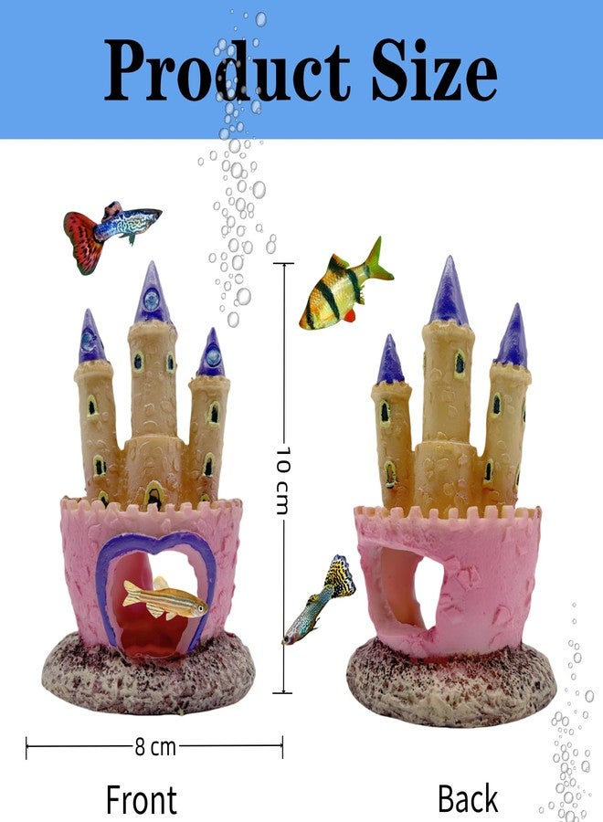 Odebyata Small Cartoon Aquarium Castle Decor, Mini Cute Pink Castle Hide Cave Hideouts for Small Fishes Shrimp Crab Fish Larvaes Cichlid, Princess Style Castles Statue Birthday Party Table Decor - 11 x 8 cm - Image 2